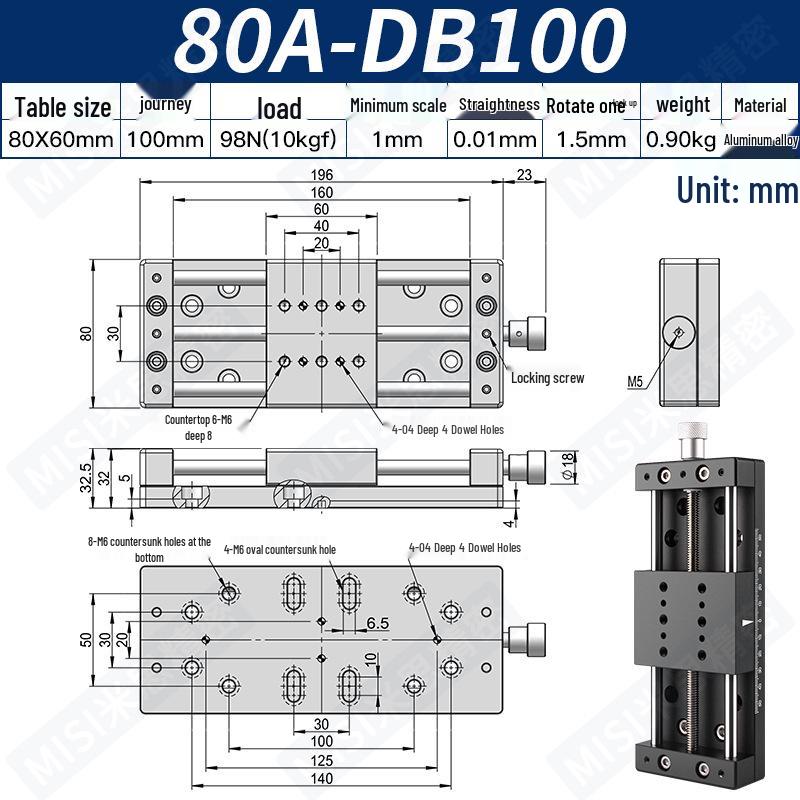 Heavy Load Precision Linear Slide Table with Fine-tuning Screw Rod - 50/80/100 Stroke