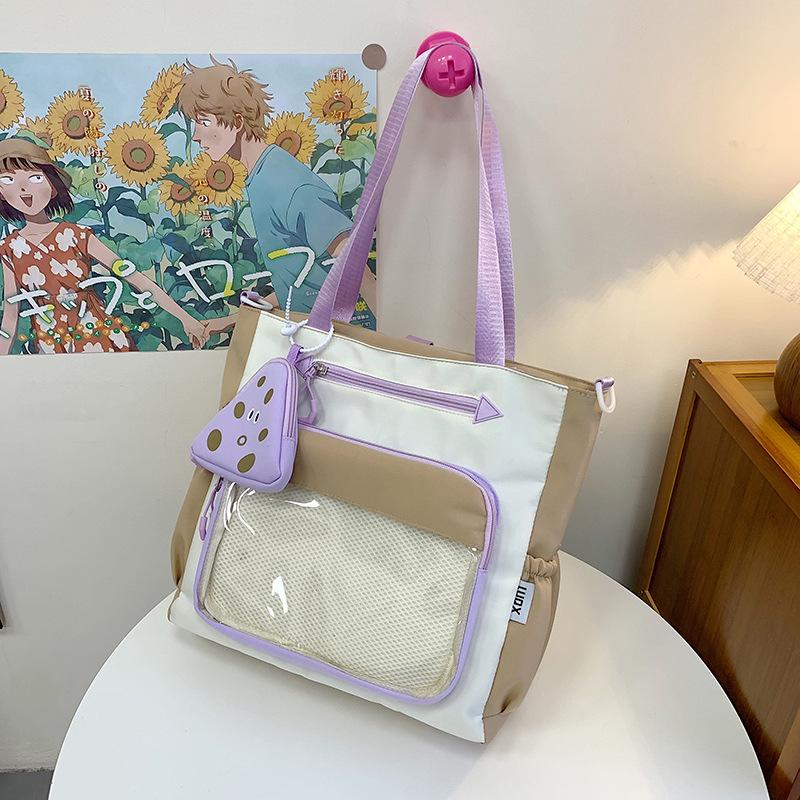 New Two-dimensional Girl Shoulder Bag Contrasting Color Splicing Primary and Secondary School Students Cute Class Make-up Storage Bag