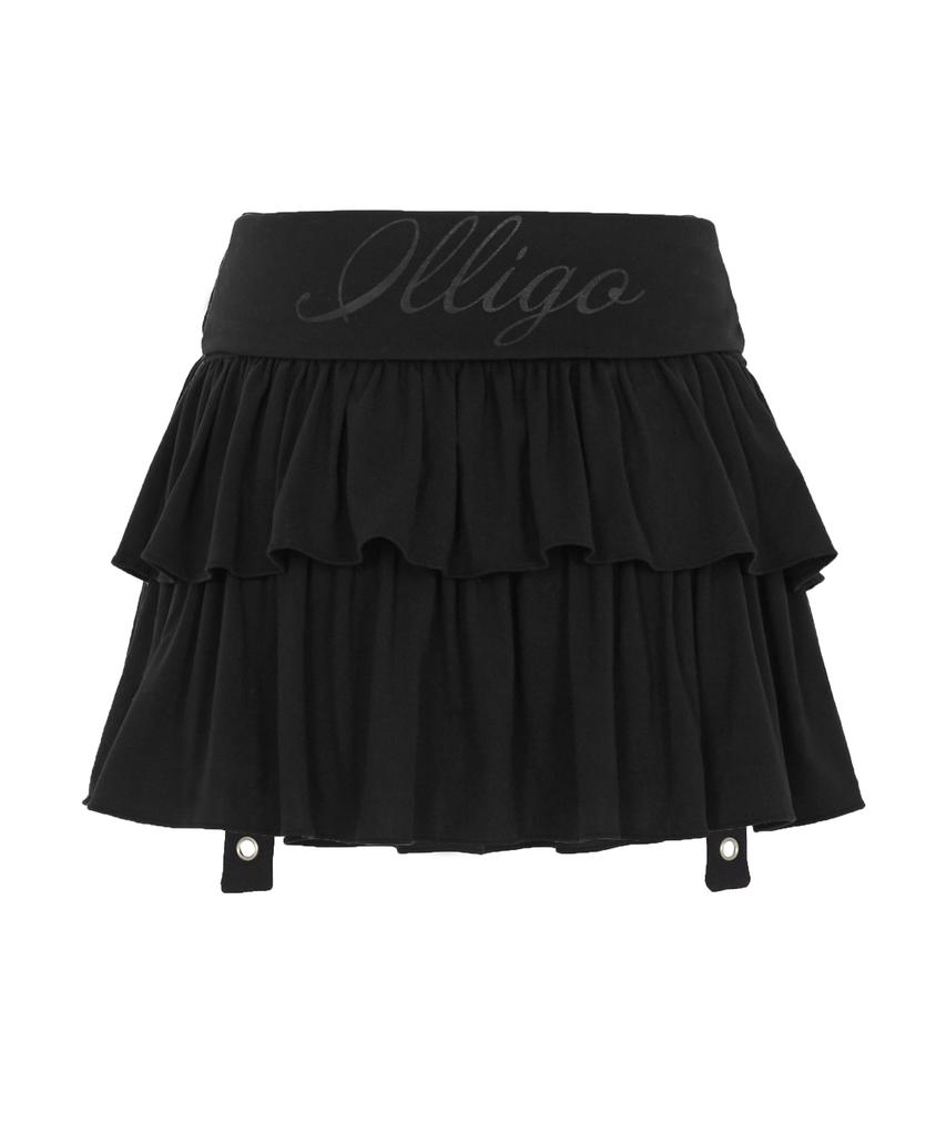 Iligo Tiered Layered Rib Skirt Black
