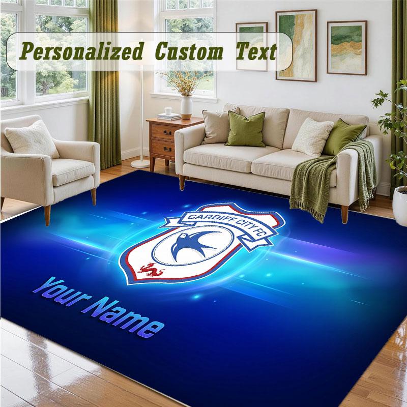 Crystal Velvet Square Rug Custom NameCardiff City Pattern Non Slip Home Floor Decor Rug