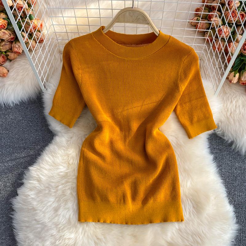 Fashion Suit Women's Summer Style Stand-Up Collar Short Knitted Top Gentle Wind Pleated Skirt Two-Piece Set
