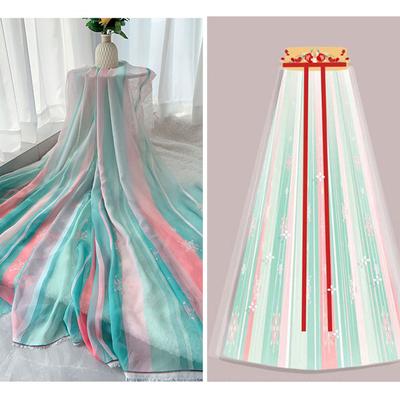 1/3/5M Rainbow Printed Chiffon Fabric Thin 30D Organza Tulle Fabric For Diy Ancient Style Costumes Hanfu Skirts Wedding Dress