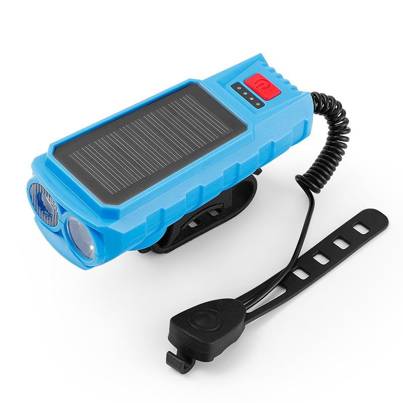 USB-wiederaufladbare Solar-Fahrradbeleuchtung mit Leistungsanzeige Berg-Rennrad-Frontleuchte Integriertes Horn Taschenlampe für Radfahren