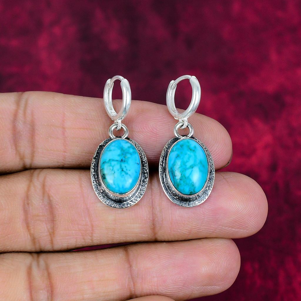 Blaue Türkis Handgemachte Edelstein Ohrringe, 925 Sterling Silber Antik Schmuck Ohrringe, Für Verlobungsgeschenk
