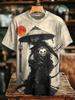 Trend Japanese Samurai Cat 3D Print T-shirt Men Women Fashion Street Oversized Short Sleeve Tops Tees Men Clothing Hombre Ropa