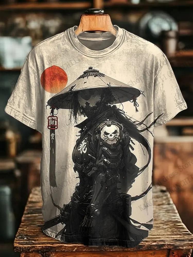 Trend Japanese Samurai Cat 3D Print T-shirt Men Women Fashion Street Oversized Short Sleeve Tops Tees Men Clothing Hombre Ropa
