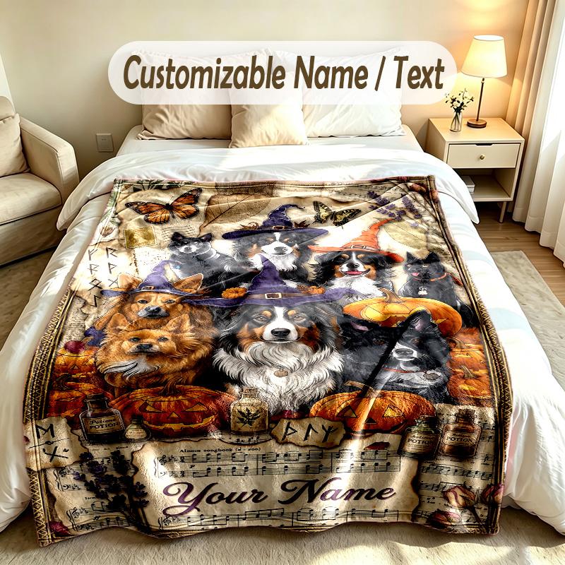 Halloween Theme Custom Blanket Personalized Name & Text Customized Soft Warm Throw Blanket Home Decor