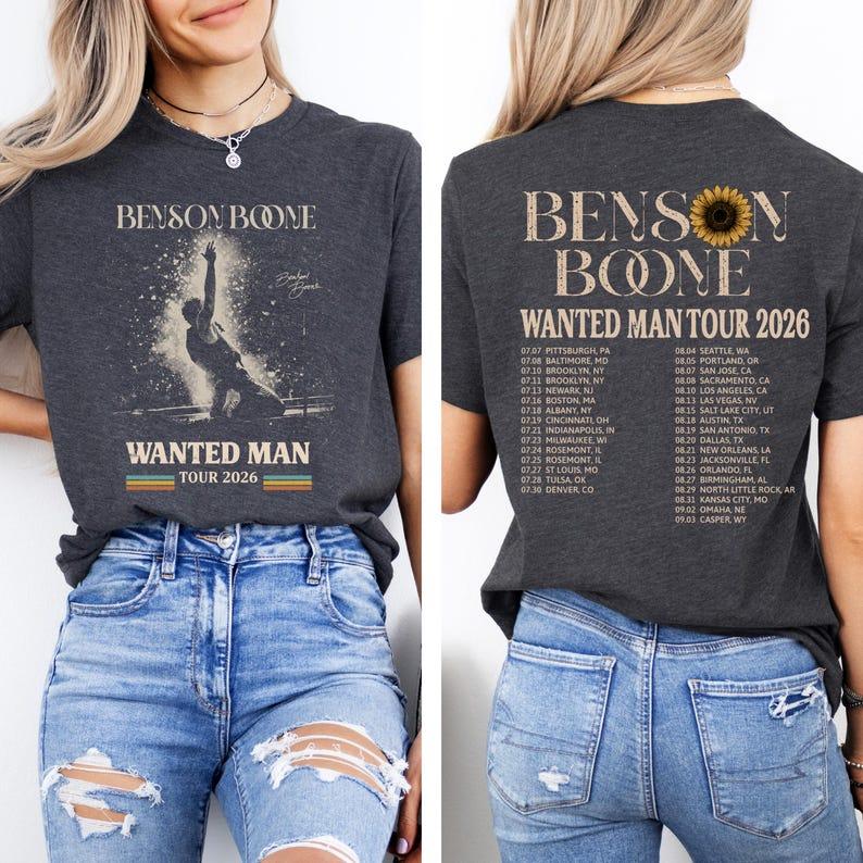 2026 Summer Hot Sale Benson Bone Wanted Man Tour T-shirt Men Women Y2K Gothic Cotton Oversized T-shirts Breathable and Comfortable Clothes