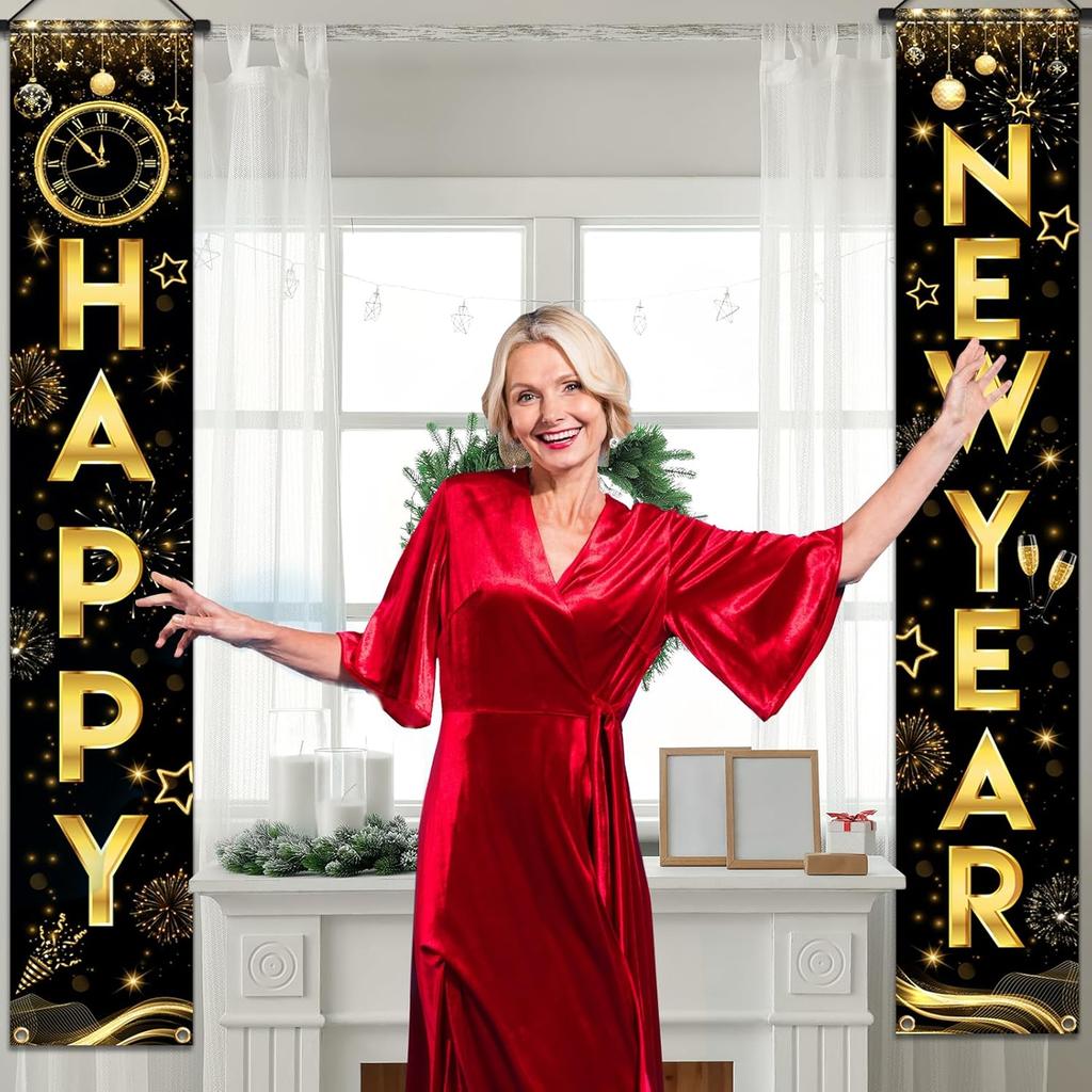 New Years Decorations 2026 Porch Banner, Happy New Year Door Banner New Year Front Porch Hang Door Banners, New Years Door Banner for NYE Party