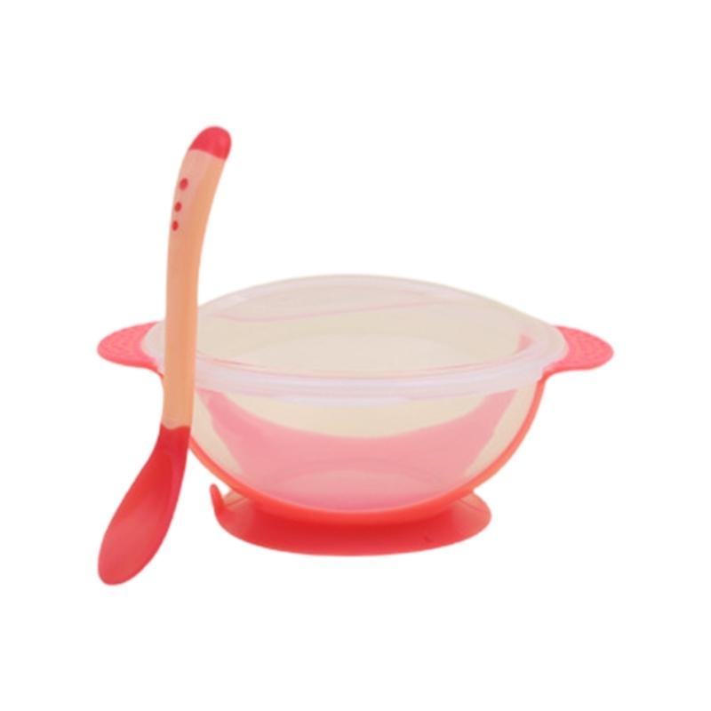Infant Feeding Bowl Strong Suction Base with Temperature Sensing Spoon Safe for Baby Learning To Eat Independently