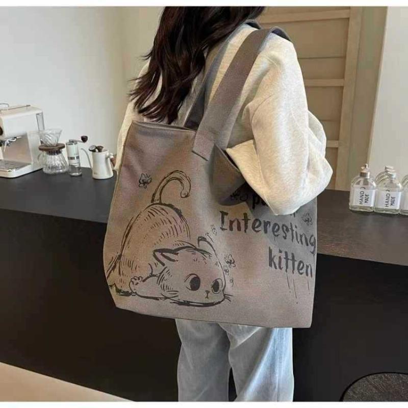 Cartoon canvas bag student class canvas new casual versatile shoulder bag large capacity commuter tote bag