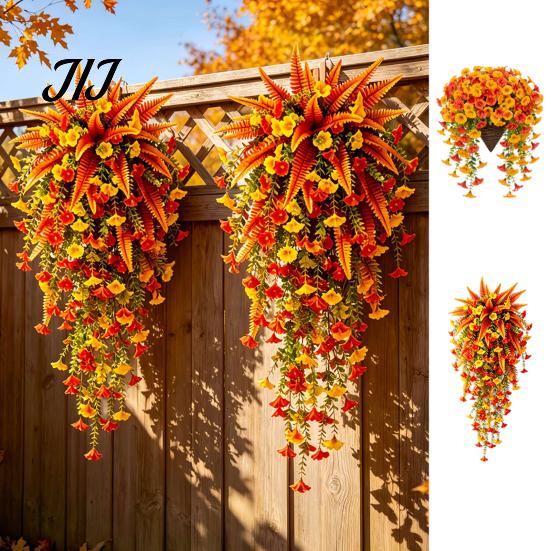 Realistic Silk Petunias Artificial Morning Glory Flower, Faux Fall Hanging Flowers Plants, UV Autumn Decor for Front Door Resistant Wall Home