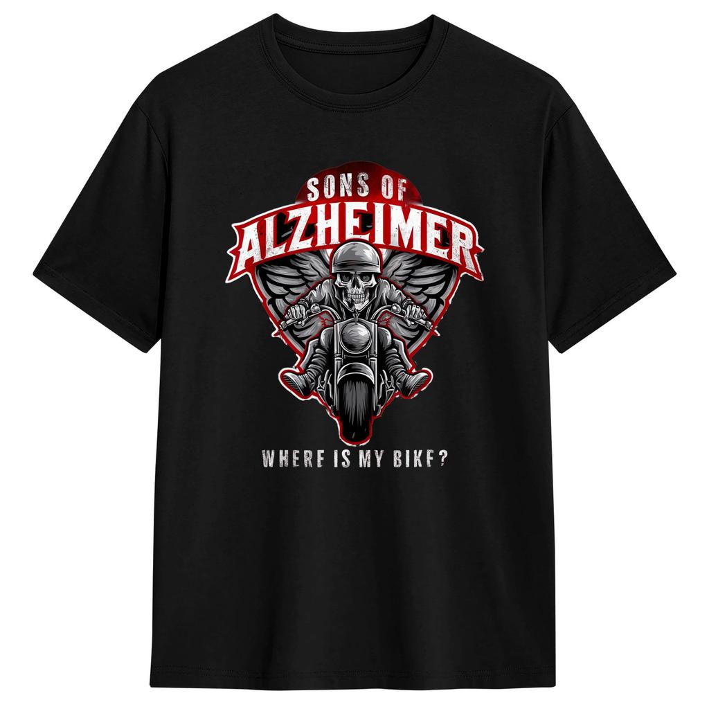 SONS of Alzheimer Wheres My Bike T Shirt Summer  Cotton TShirts For Unisex Trending Casual Tshirt Short Sleeves Streetwear Clothes