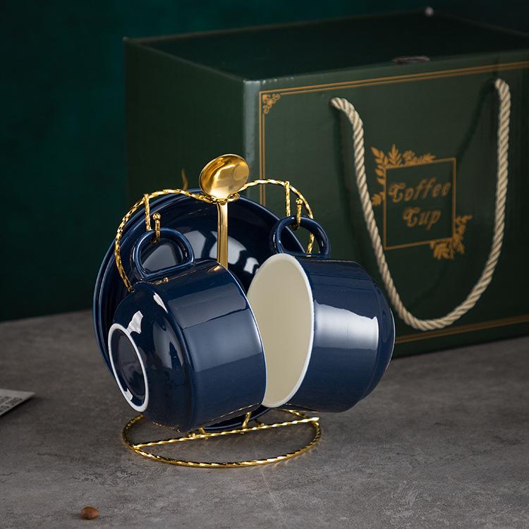 Luxury European-Style Golden Handle Ceramic Coffee Cup & Saucer Set