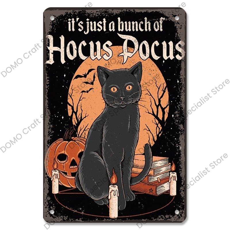 Happy Halloween Retro Poster Metal Plate Jack-O-Lantern Black Cat Witch Metal Tin Signs Vintage Halloween Party Living Room Home