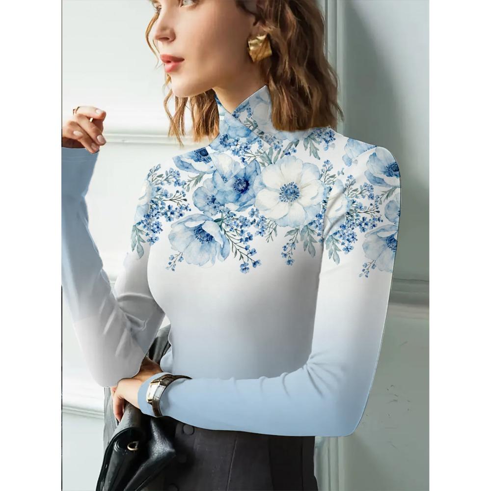 Women's Cheongsam Collar Long-sleeved T-shirt, Suitable for Women, Regular Version, Suitable for All Seasons