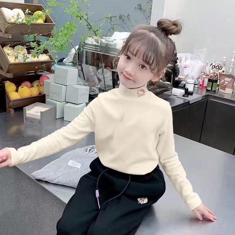 Stylish Girls' Long-Sleeve Half-High Collar Base Layer T-Shirt