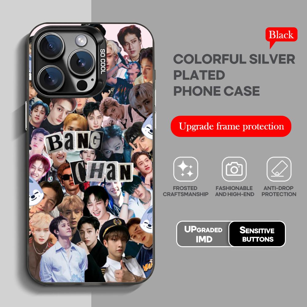 Korean singer  B-bang-chanS Phone Case black IMD Colorful Silver Suitable soft case for iPhone 16 15 14 13 12 11 XS Pro Max