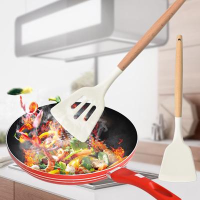 Venta Caliente Herramienta de Cocina de Silicona de Grado Alimenticio Espátula Cucharón Batidores Blanco Antiadherente Con Madera Multifunción Hogar Vida Utensilios de Cocina de Silicona Cocina