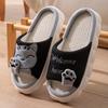 Linen Casual Slippers Women House Platform Cute Cartoon Cat Designer Shoes Girls Flat Elegant Footwear Indoor Large Size