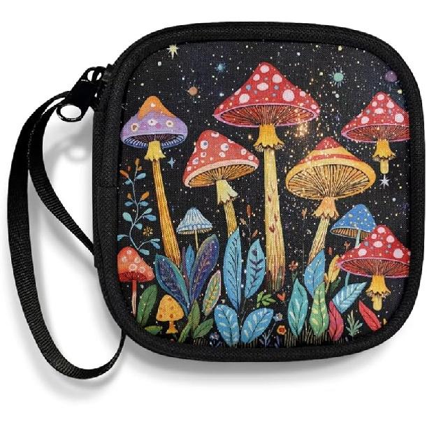 Mushrooms and Moon Carrying Earphone Case Pouch Storage Bag Holder-Earbud Case Headphones Storage Bag Pouch for Headphone, Bluetooth