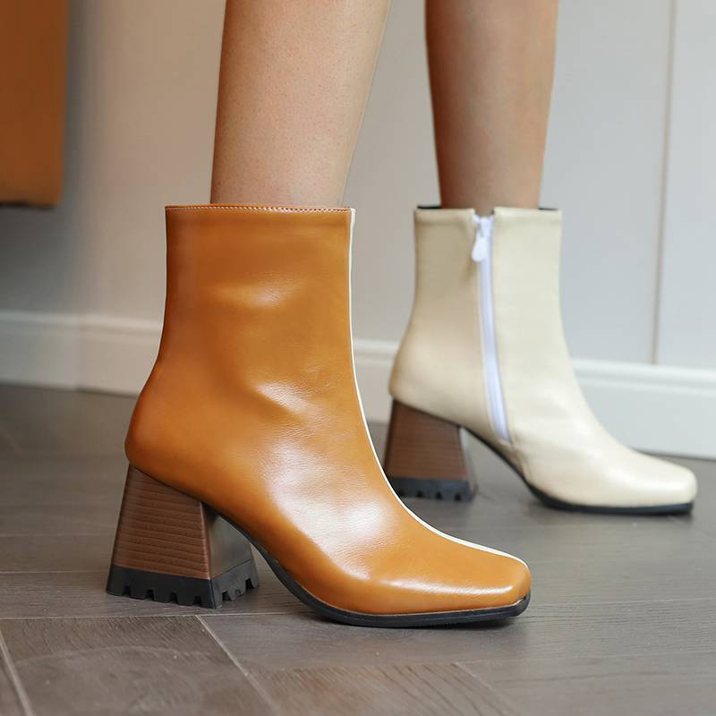 Krazing Pot Polyurethane Autumn Winter Shoes 47 Size 48 Chelsea Boots Gingham Prints Square Toe Plus Size Keep Warm Ankle Boots