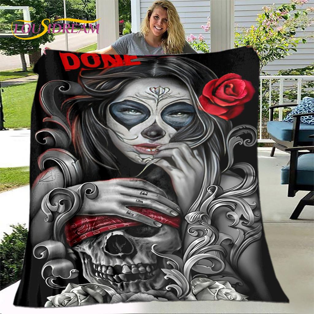 Gothic Horror Female Skull Dead Girl 3D Soft Plush Blanket,Flannel Blanket Throw Blanket for Living Room Bedroom Bed Sofa Picnic