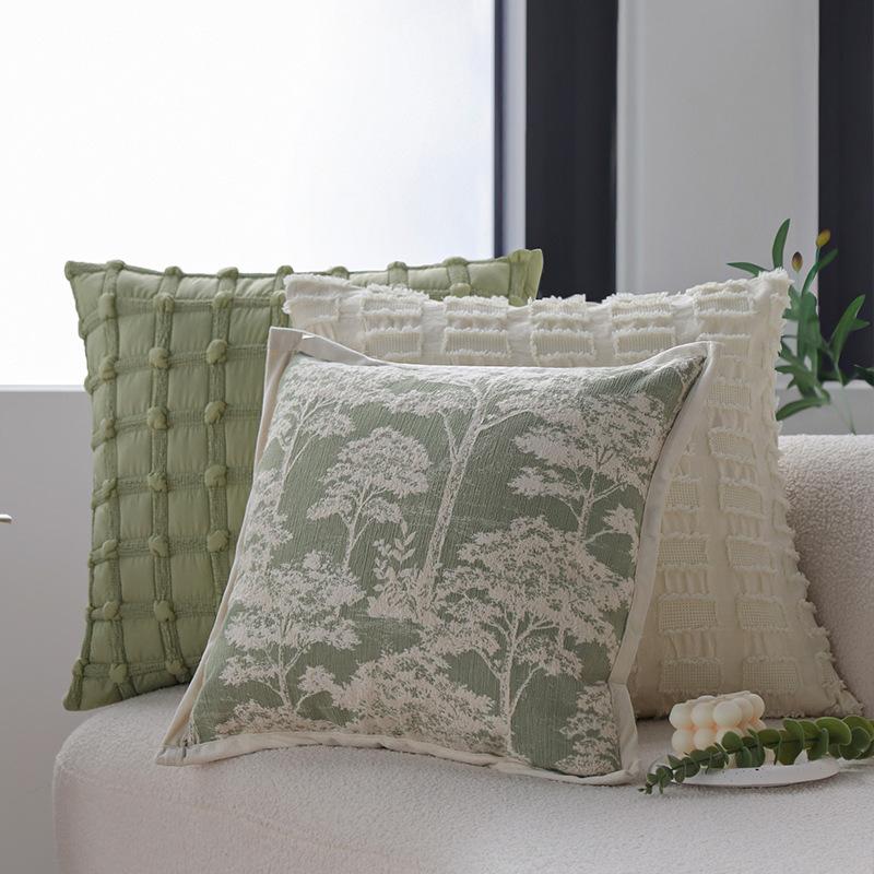 Cream Style Pillow Case Flower Pillow Living Room Sofa Green Rectangular Waist Pillow Bay Window Back Cushion