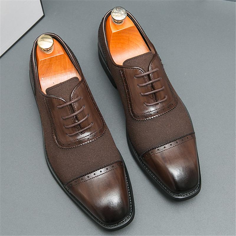 British Gentlemen Oxfords Men Pointed Patchwork Lace Up Dress Business Casual Shoes Male Party Wedding Dress Homecoming Footwear