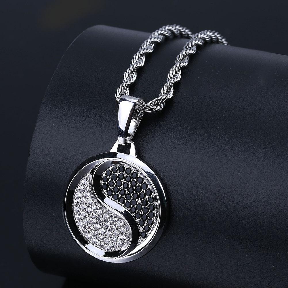 Yin Yang Two Pole Tai Chi Bagua Pendant Micro Inlaid Zircon Men and Women Hip Hop Trendy Personality Necklace Pendant