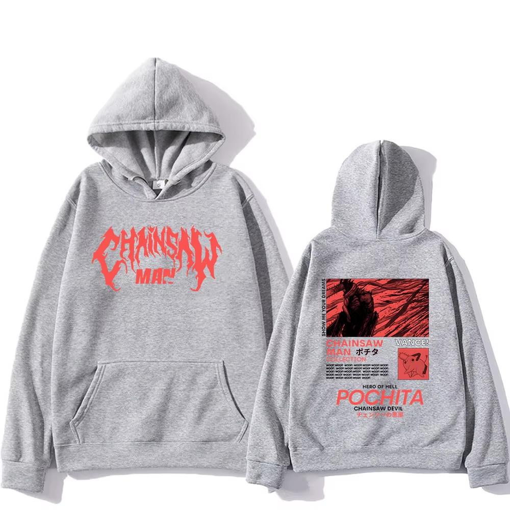 

Chainsaw Man Pochita Cotton Hoodies Letter Print Sweatshirts Manga Cartoon Graphic Streetwear Long Sleeve Gothic Mens Pullovers 3XL