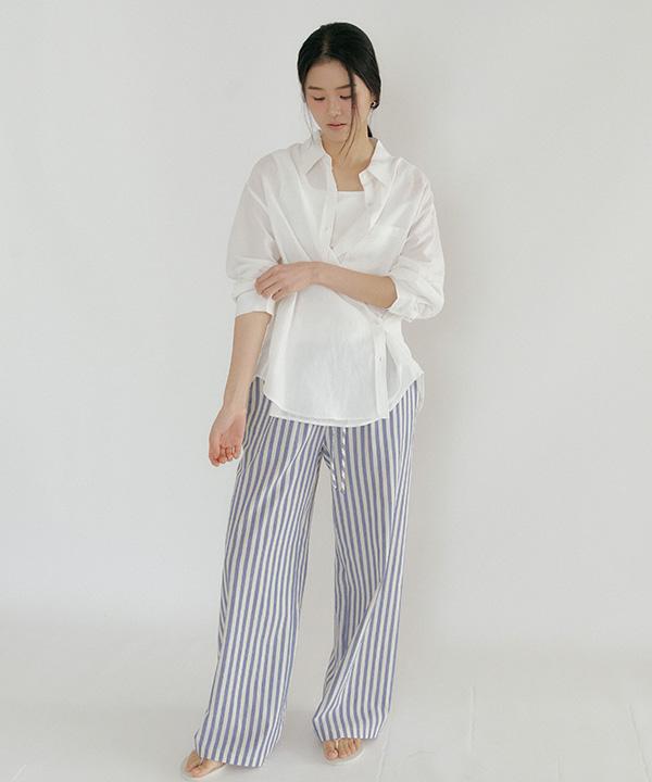 Lingseoul Linen Bamboo Blended Wrap Shirt-White