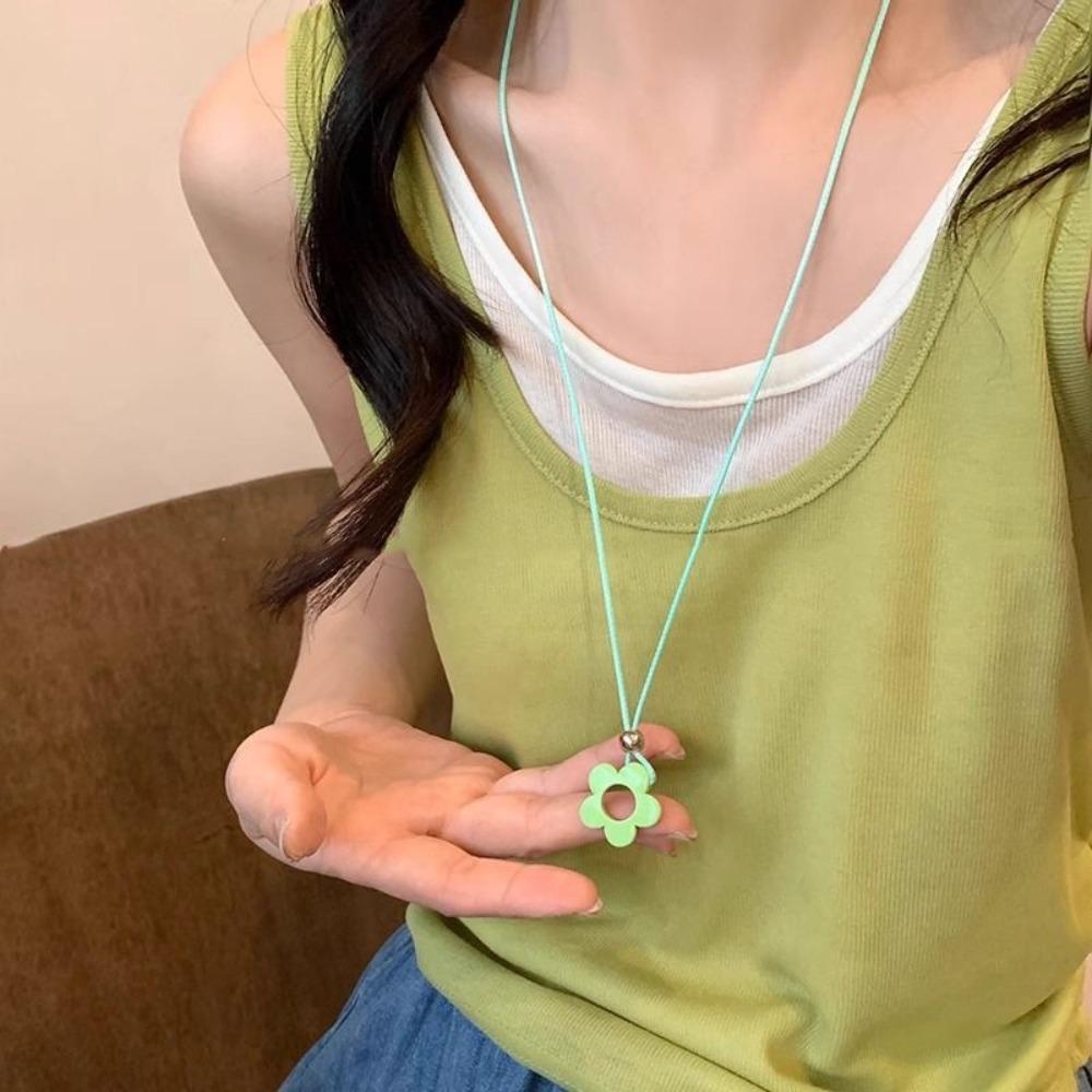Colorful Hollow Flower Pendant Necklace for Women Adjustable Rope Sweater Decoration Party Gifts Choker Jewelry Accessories