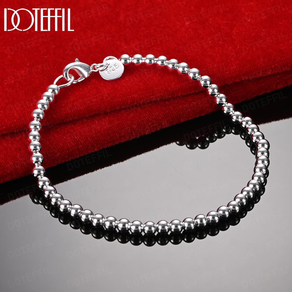 925 Sterling Silver 4mm Bead 16-23cm Bracelet Wedding Jewelry