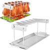 Folding Chicken Leg Rack 12 Slots Non-Stick Chicken Drumstick Holder with Drip Tray Stainless Steel Chicken Leg Wing Grill Rack