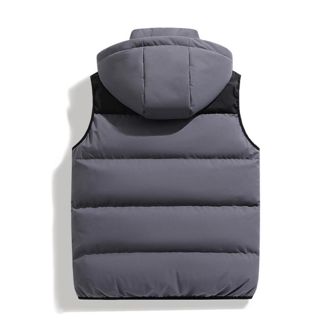 Giacca Calda in Cotone Casual da Uomo a Blocchi di Colore Larga, Giacca Gilet Senza Maniche con Cappuccio Staccabile da Uomo