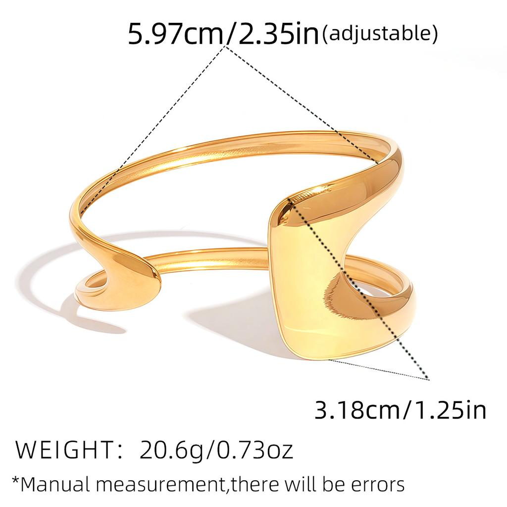 Minimalist 18K Gold Stainless Steel Modern Silver Stainless Steel Simple Double Layer Hollow Cuff Bangle Bracelet for Women