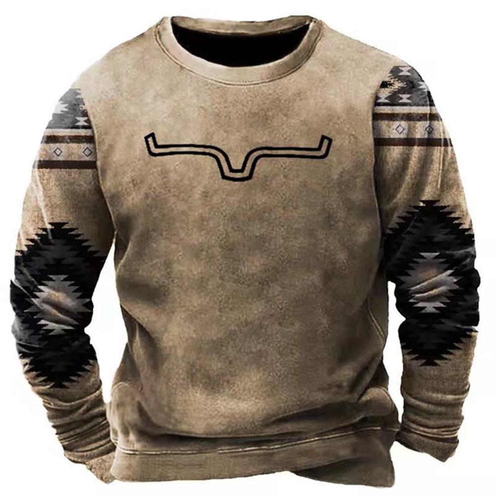 Vintage pánská mikina Kovbojské tričko s grafickým vzorem Etnický styl Potisk Svetr Oversized Muži Oblečení Neformální Top