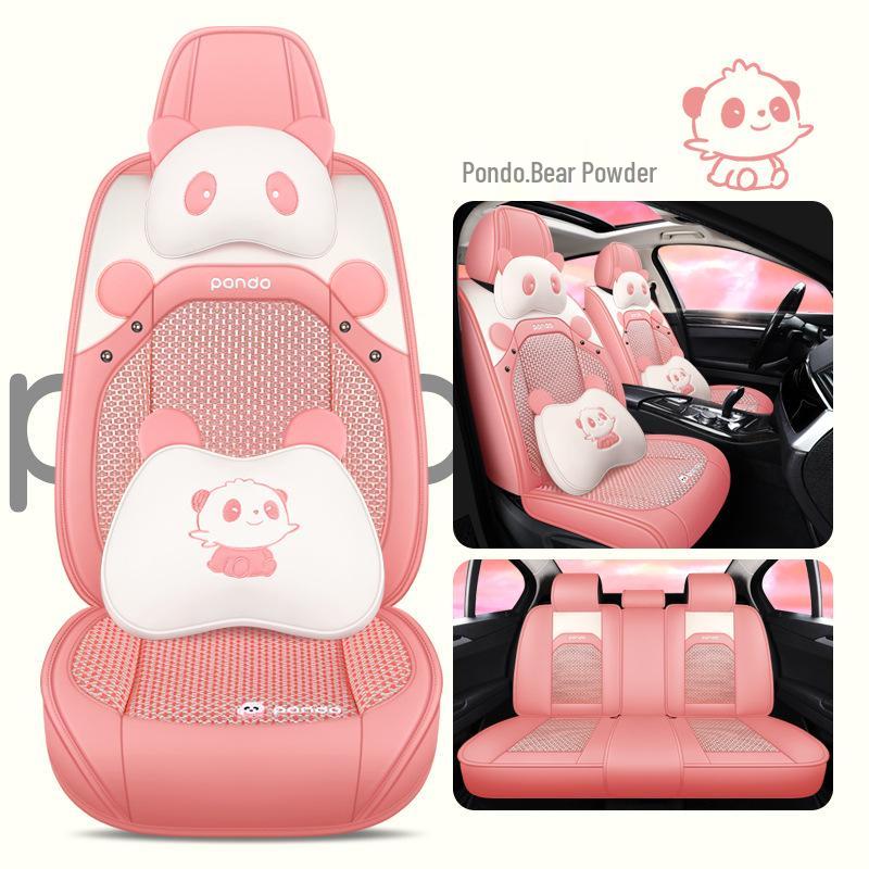 2022 New Cartoon Leather Ice Silk Car Seat Cushion Set, Four Seasons