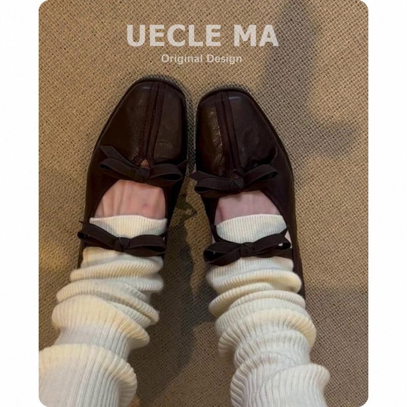 Sheepskin~ Leather Ballet Shoes Women's Soft Sole with Skirt Retro Mary Jane Shoes Bow Flat Shoes