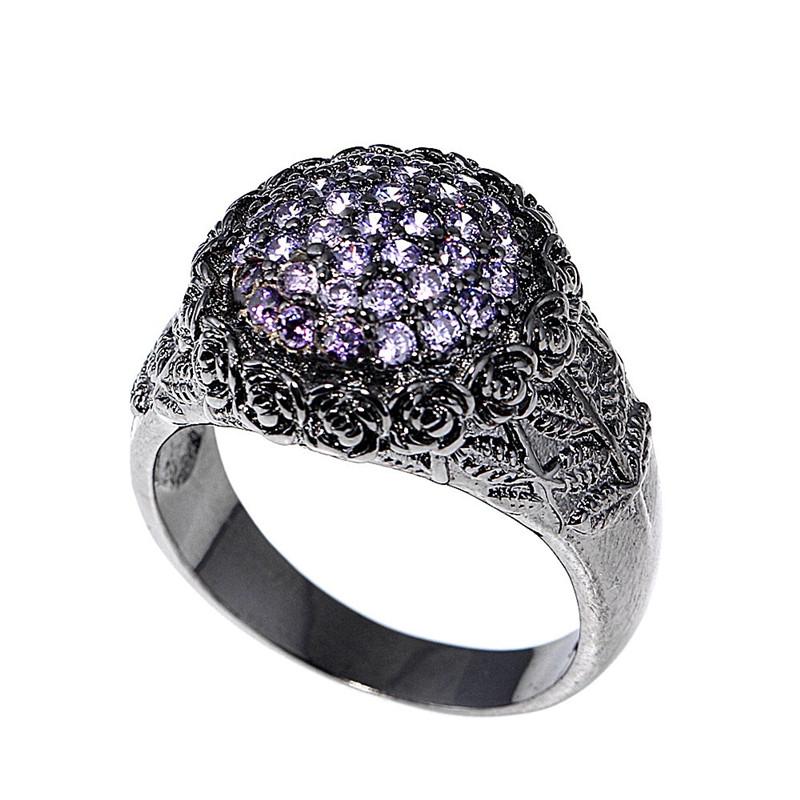 

Кольцо в стиле ретро с фиолетовыми кристаллами и розами в геометрическом стиле 8