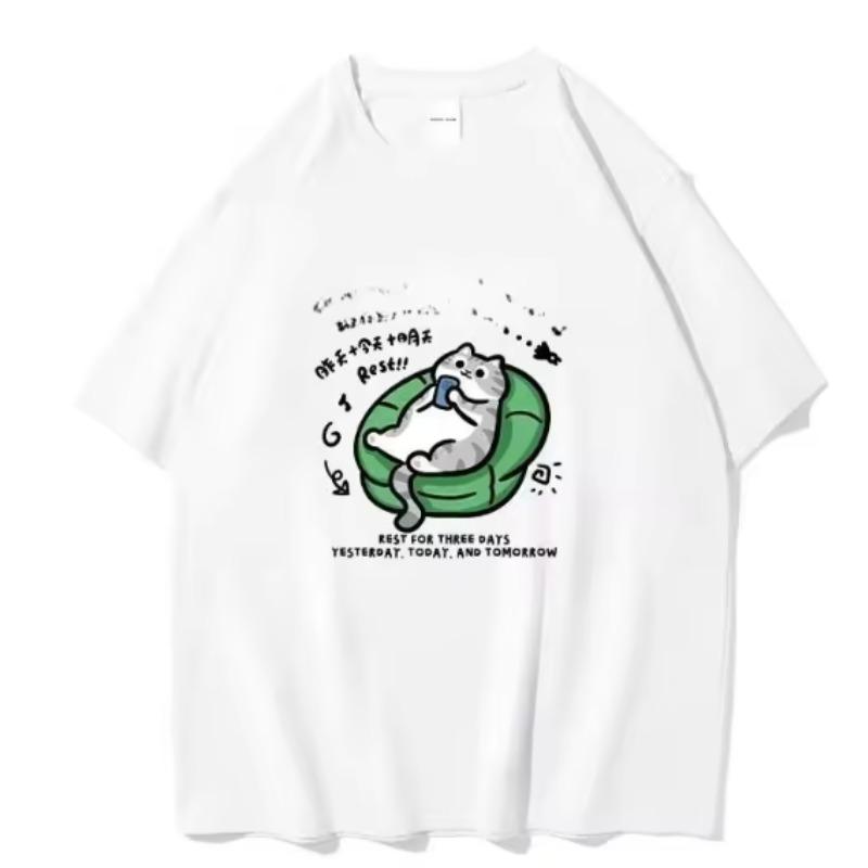

Three Days Off Yesterday and Today Cartoon Cat Funny Migrant Worker Halfsleeved Daily Teen Shortsleeved Tshirt S