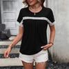 Spring/Summer 2026 Women's Round Neck Lace Patchwork Short Sleeve T-shirt