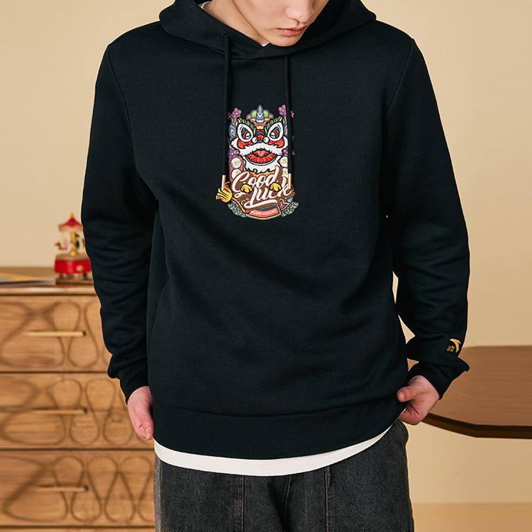 Anta Lifestyle Series Lion Head Embroidered Casual Hoodie Unisex Hoodies Black 152318713-2