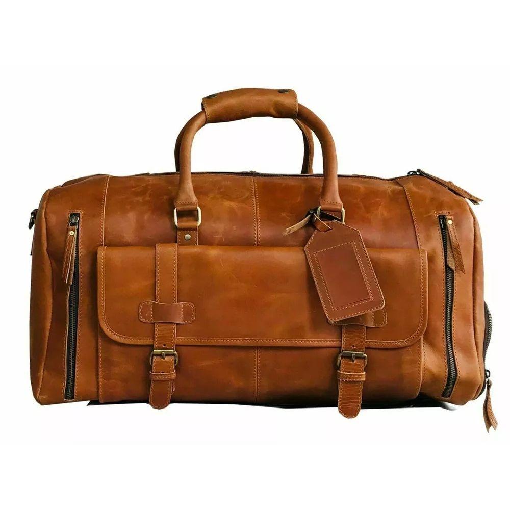 Handmade Full Grain Leather Duffle Bag with Shoe Compartment Bag