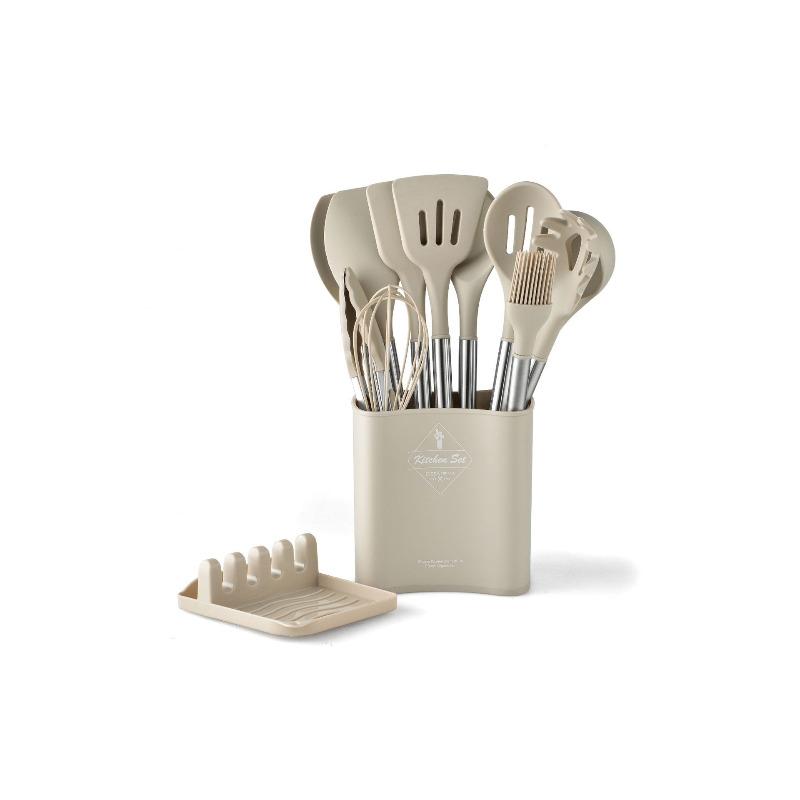 13 PCS Silicone Kitchen Utensil Set Stainless Steel Handle Kitchen Cooking Baking Tools Kitchenware Accessories Storage Bucket