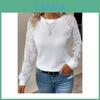 Pure Color Lace Long Sleeve T Shirt With Embroidery For Casual Women