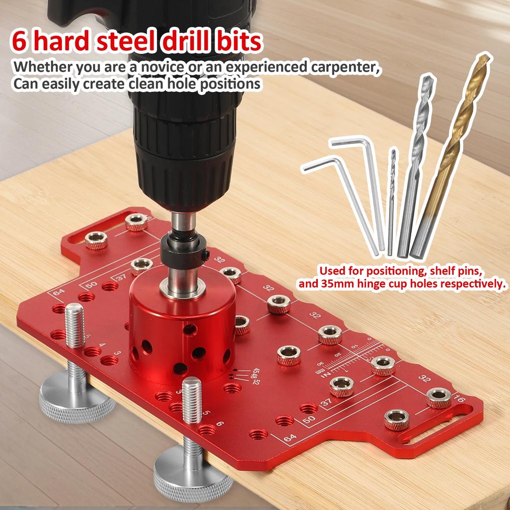 Aluminum Alloy Cabinet Hinge Jig Hinge Hole Drilling Guide Template with Drill Bits Mortising Kit for Cabinet Door Installation
