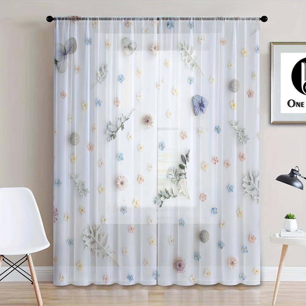 

Классический узор из листьев, прозрачные шторы, комплект из 2 шт., устойчивые к ультрафиолетовому излучению, без подкладки, полиэстеровые дверные панели, карманы для штанги для гостиной (W50cmxH130cm)x2&Grommet Top