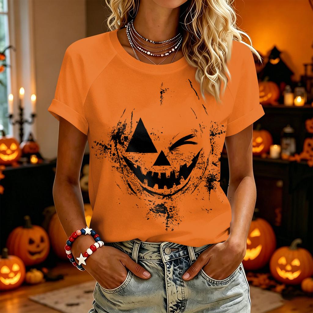 Women's Casual Halloween Graphic T Shirt Short Sleeve Top Crew Neck Relaxed Fit Lightweight Cotton Blend Tee for Everyday Wear